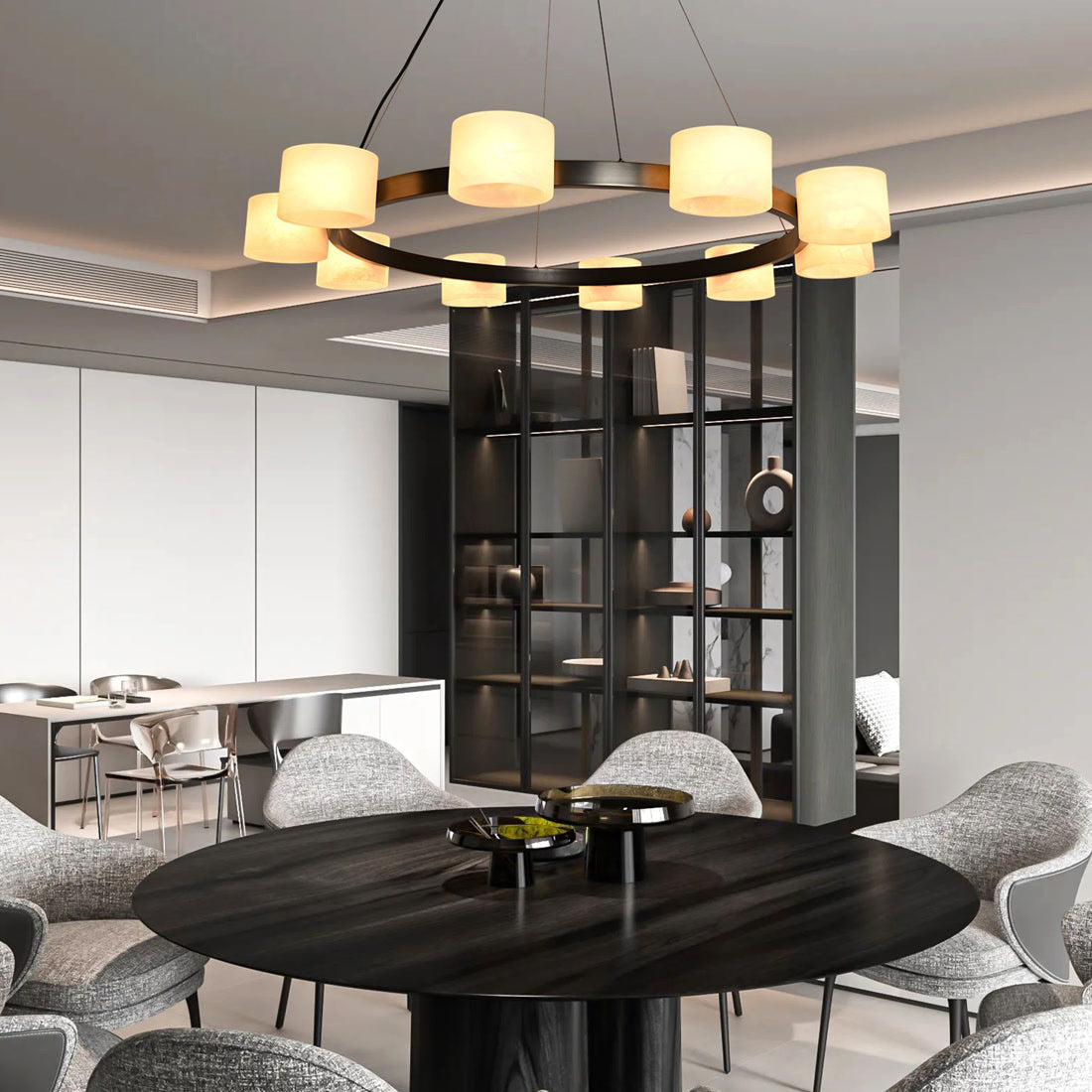 Alstar 10-holders Cloudy Alabaster Cylinders Chandelier - Modern Simplicity - BRILLIANT MAKER