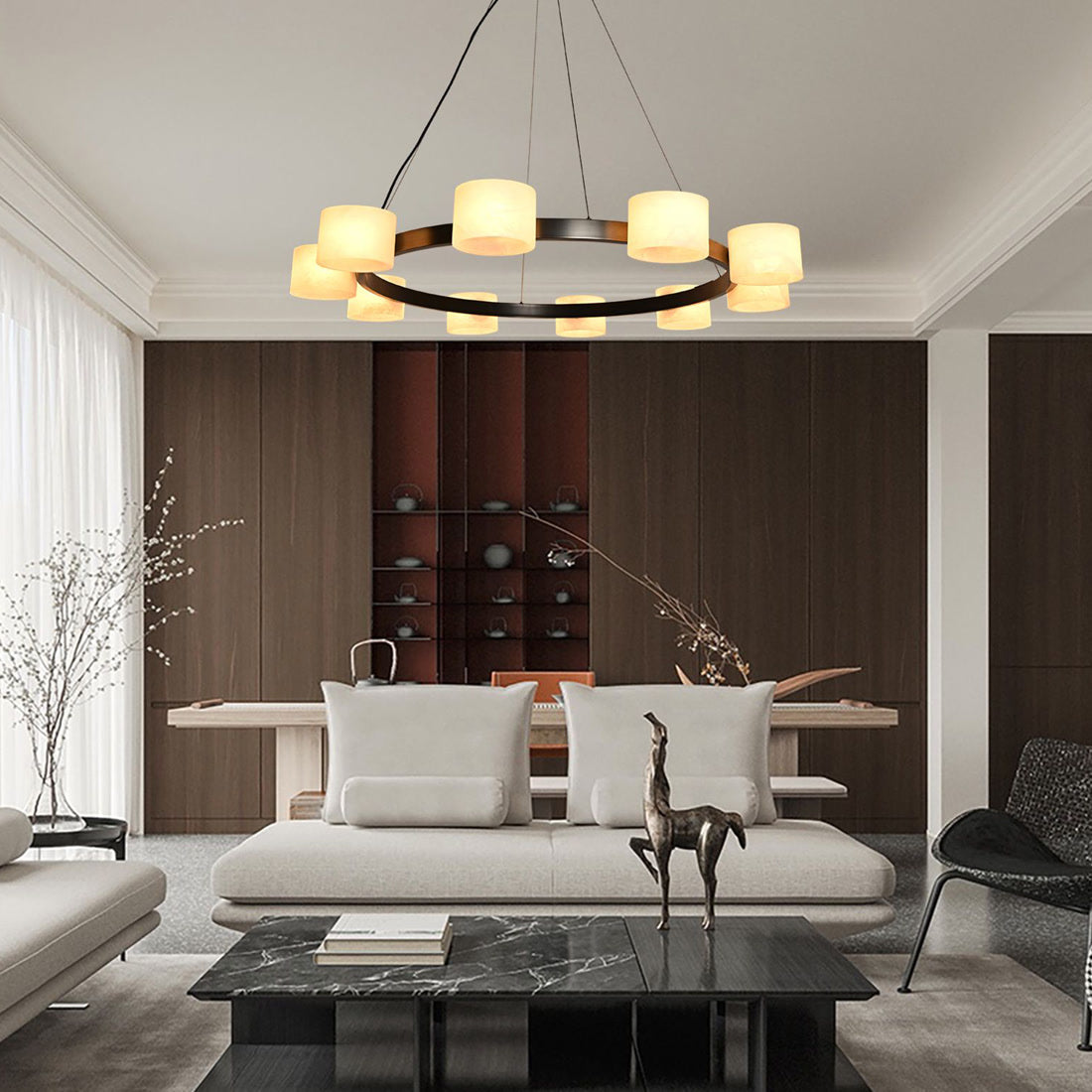 Alstar 10-holders Cloudy Alabaster Cylinders Chandelier - Modern Simplicity - BRILLIANT MAKER