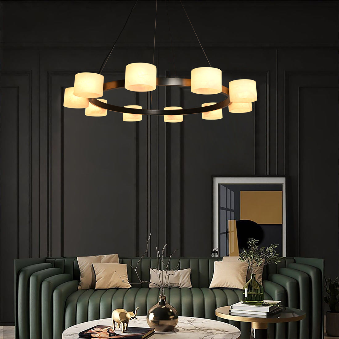 Alstar 10-holders Cloudy Alabaster Cylinders Chandelier - Modern Simplicity - BRILLIANT MAKER