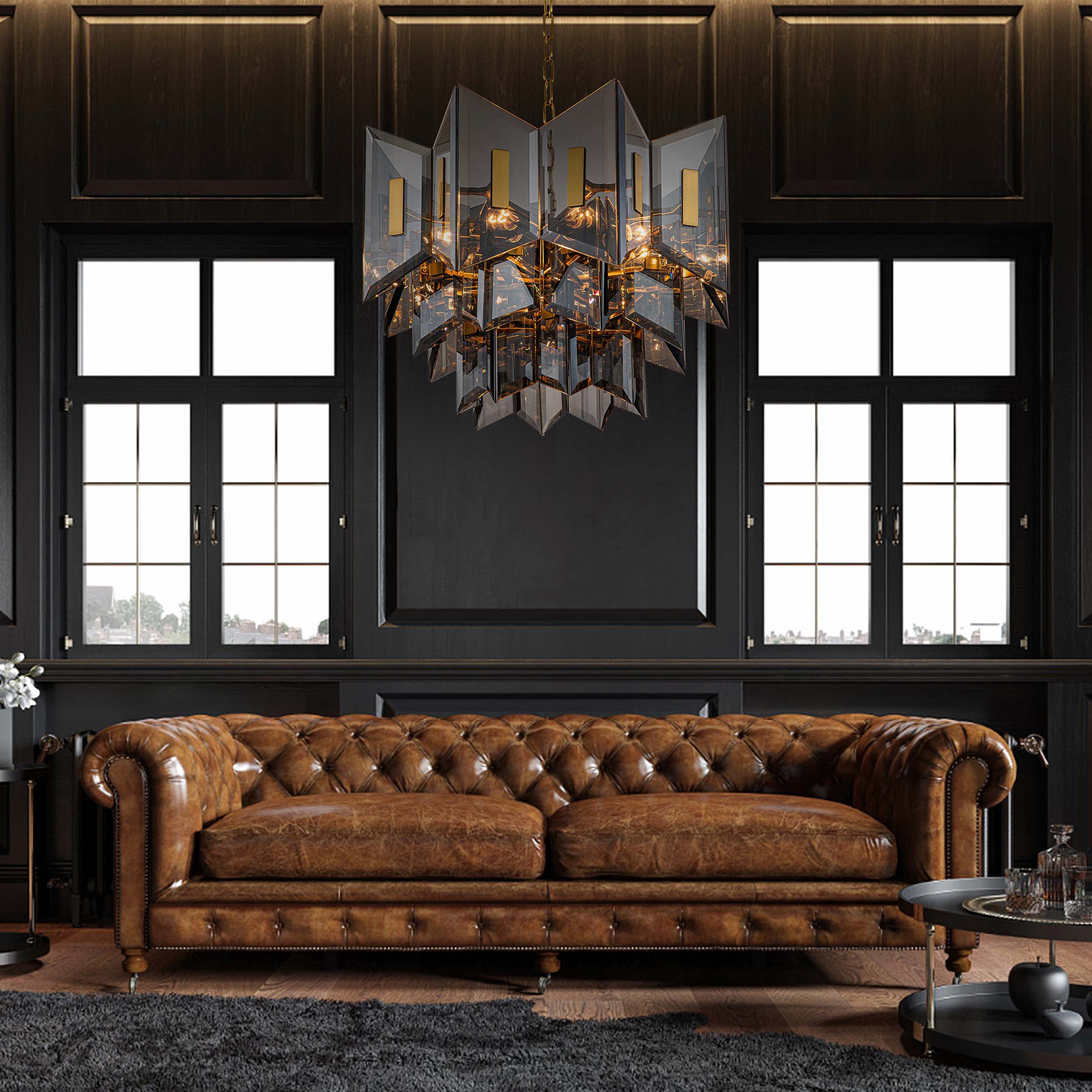 Magic city cross smoky glass panels chandelier【Modern Industrial Masterpiece】Magic City Cross Smoky Glass Chandelier - BRCH9188Gray | Black Gray Minimalist Ceiling Fixture, Architectural Lighting with Bold Contrast - BRILLIANT MAKER