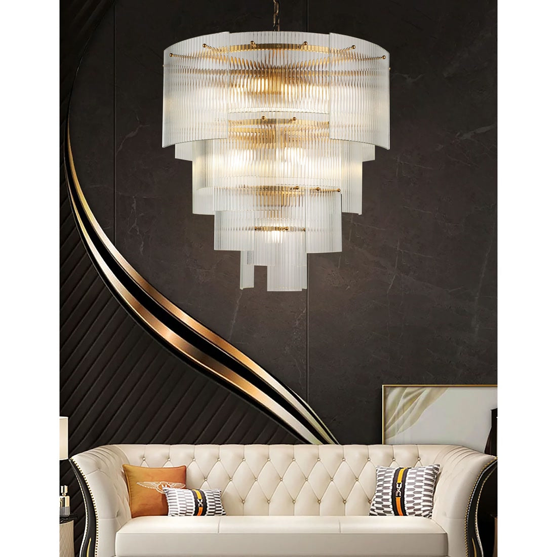 Babel Dream Vertical Texture Glass Chandelier | Modern Simplicity | BRILLIANT-MAKER - BRILLIANT MAKER
