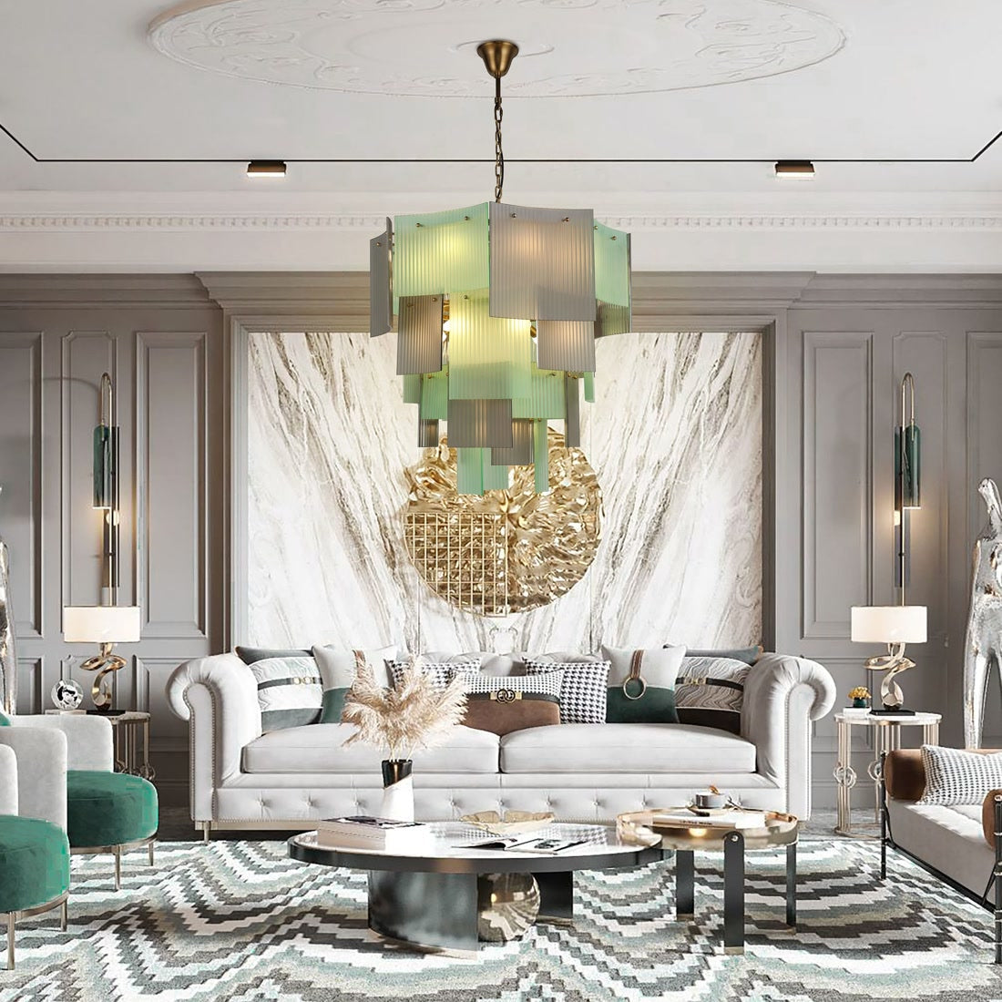 BRCH9198GN-80 Babel Dream Vertical Texture Glass Chandelier | Modern Simplicity | BRILLIANT-MAKER - BRILLIANT MAKER