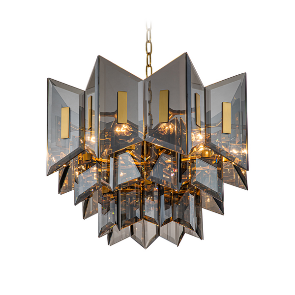 Magic city cross smoky glass panels chandelier【Modern Industrial Masterpiece】Magic City Cross Smoky Glass Chandelier - BRCH9188Gray | Black Gray Minimalist Ceiling Fixture, Architectural Lighting with Bold Contrast - BRILLIANT MAKER