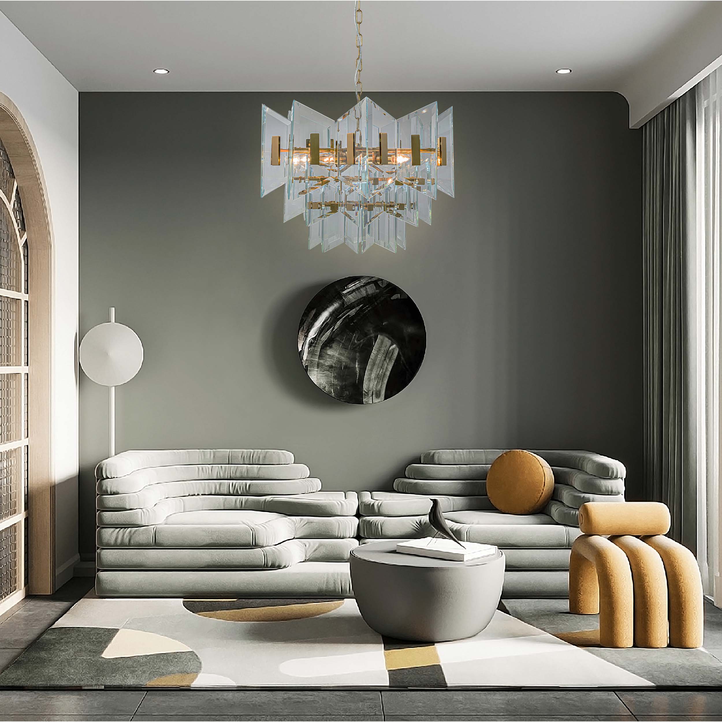 【Modern Industrial Masterpiece】Magic City Cross Glass Panels Chandelier - BRCH9188Clear | Black Gray Minimalist Ceiling Fixture, Architectural Lighting with Bold Contrast - BRILLIANT MAKER