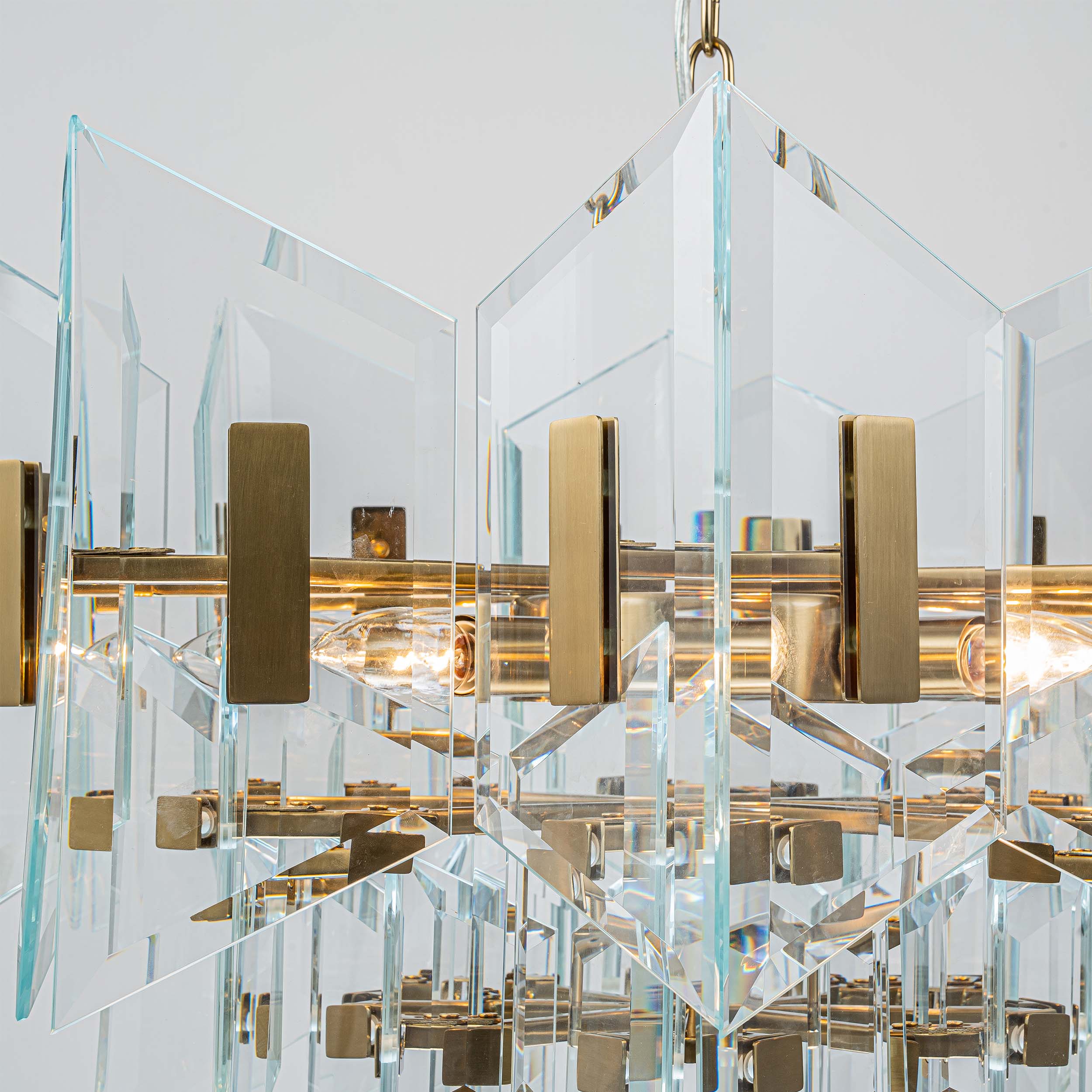 【Modern Industrial Masterpiece】Magic City Cross Glass Panels Chandelier - BRCH9188Clear | Black Gray Minimalist Ceiling Fixture, Architectural Lighting with Bold Contrast - BRILLIANT MAKER