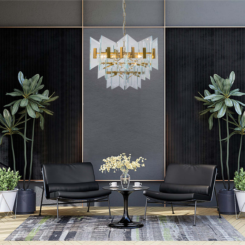 【Modern Industrial Masterpiece】Magic City Cross Glass Panels Chandelier - BRCH9188Clear | Black Gray Minimalist Ceiling Fixture, Architectural Lighting with Bold Contrast - BRILLIANT MAKER