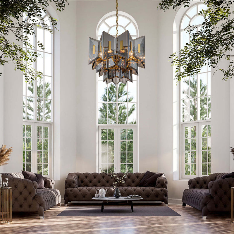 Magic city cross smoky glass panels chandelier【Modern Industrial Masterpiece】Magic City Cross Smoky Glass Chandelier - BRCH9188Gray | Black Gray Minimalist Ceiling Fixture, Architectural Lighting with Bold Contrast - BRILLIANT MAKER