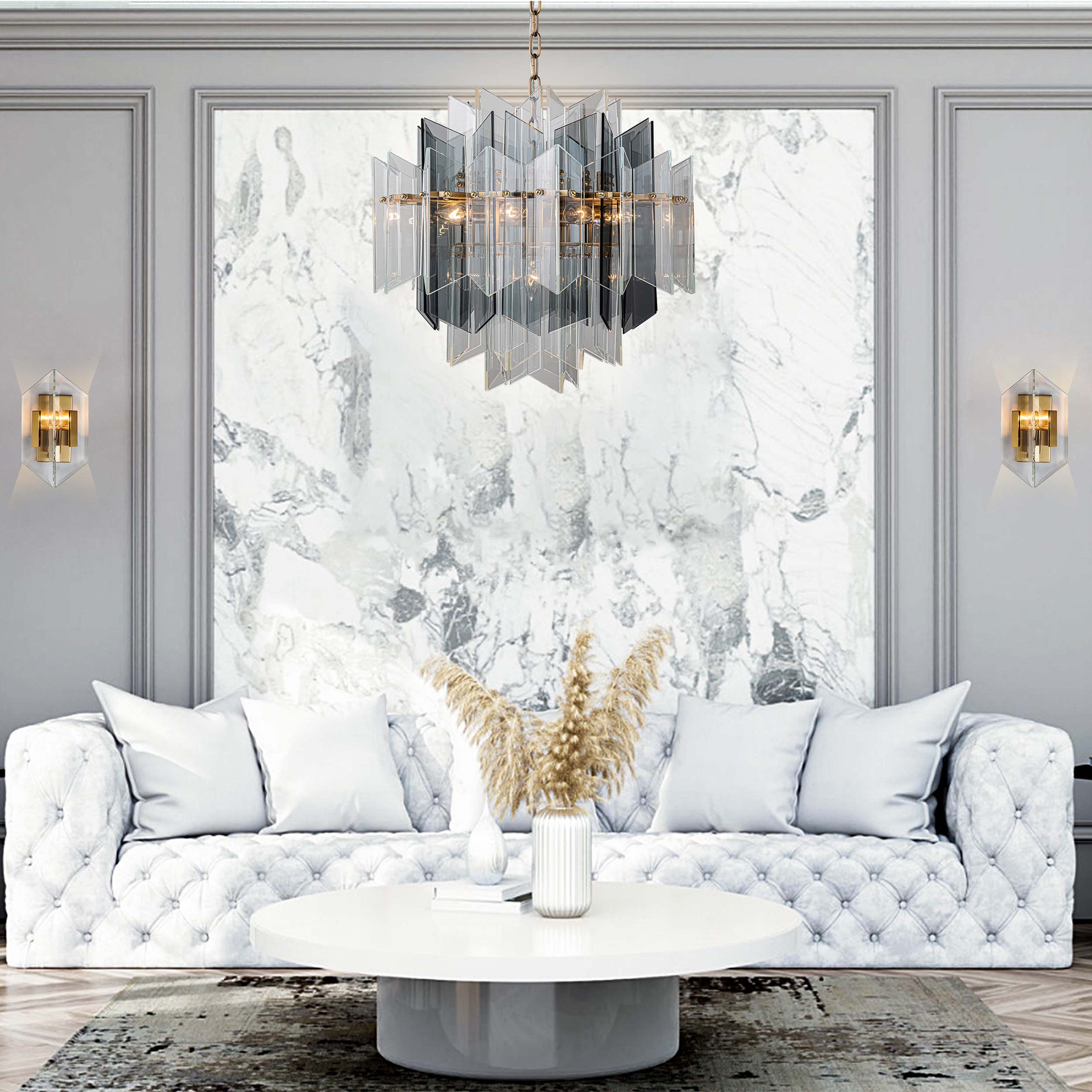 【Modern Industrial Masterpiece】Magic City Cross Smoky Glass Chandelier - BRCH9189 | Black Gray Minimalist Ceiling Fixture, Architectural Lighting with Bold Contrast - BRILLIANT MAKER