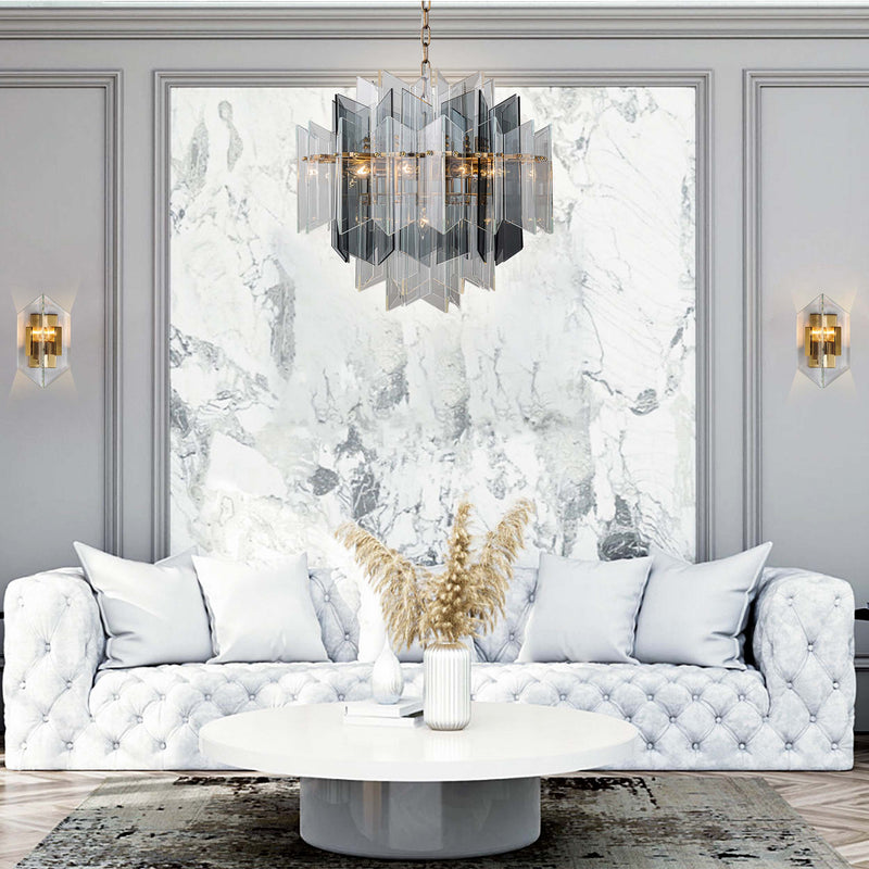 【Modern Industrial Masterpiece】Magic City Cross Smoky Glass Chandelier - BRCH9189 | Black Gray Minimalist Ceiling Fixture, Architectural Lighting with Bold Contrast - BRILLIANT MAKER