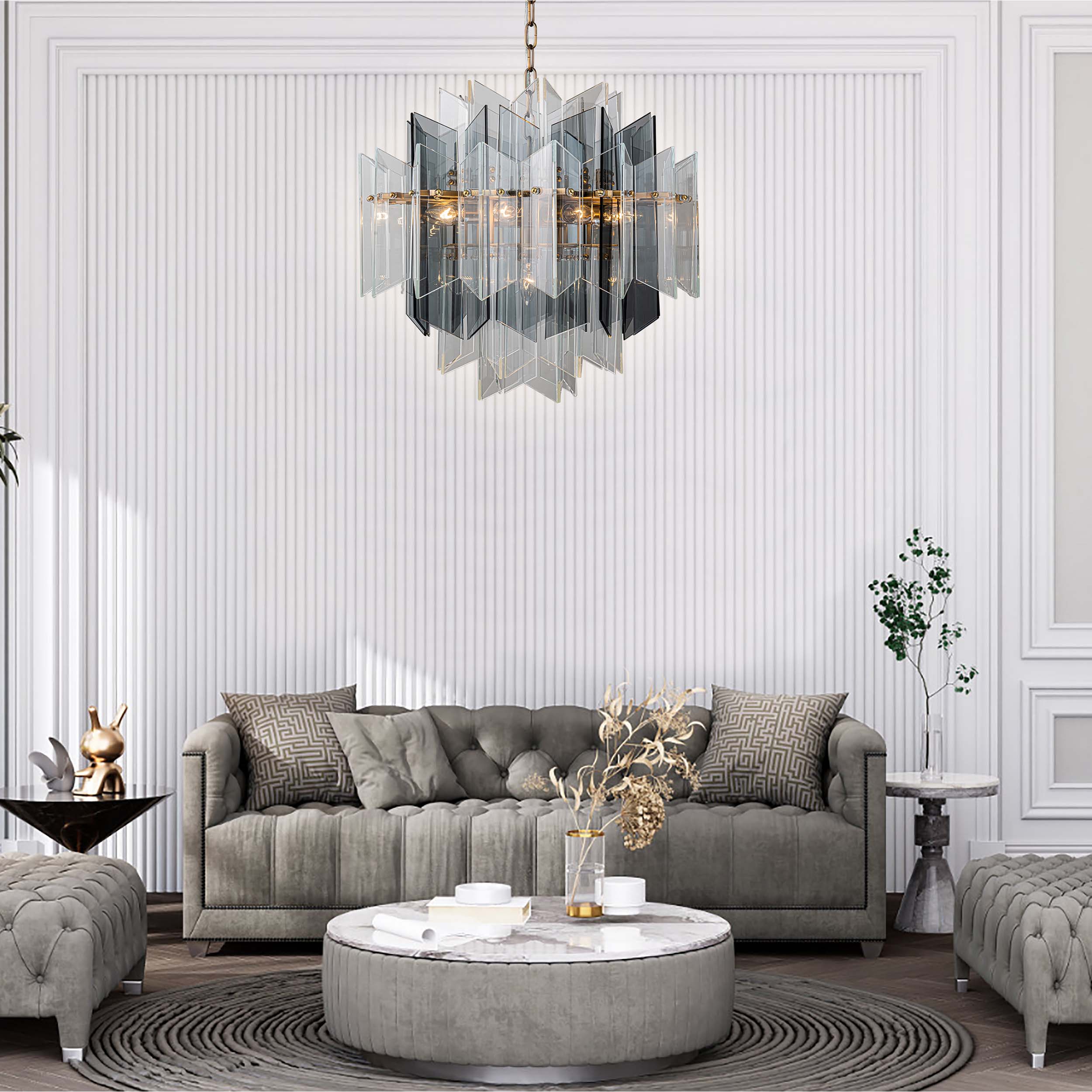 【Modern Industrial Masterpiece】Magic City Cross Smoky Glass Chandelier - BRCH9189 | Black Gray Minimalist Ceiling Fixture, Architectural Lighting with Bold Contrast - BRILLIANT MAKER