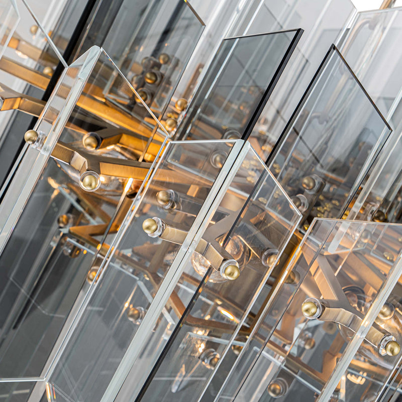 【Modern Industrial Masterpiece】Magic City Cross Smoky Glass Chandelier - BRCH9189 | Black Gray Minimalist Ceiling Fixture, Architectural Lighting with Bold Contrast - BRILLIANT MAKER