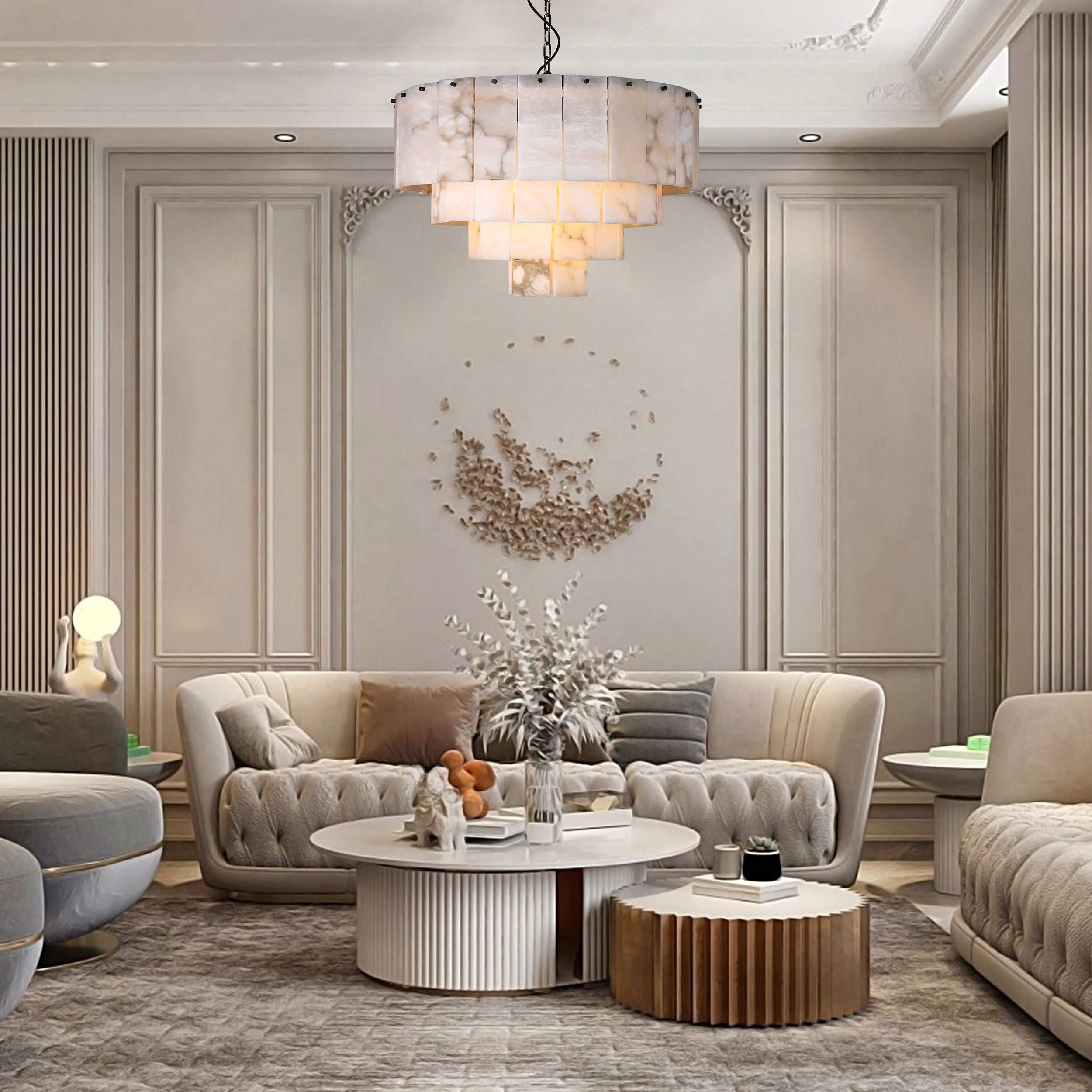 Twilight Fog Classic Rings Layer Alabaster Panels Chandelier (BRCH9196-80) - BRILLIANT MAKER