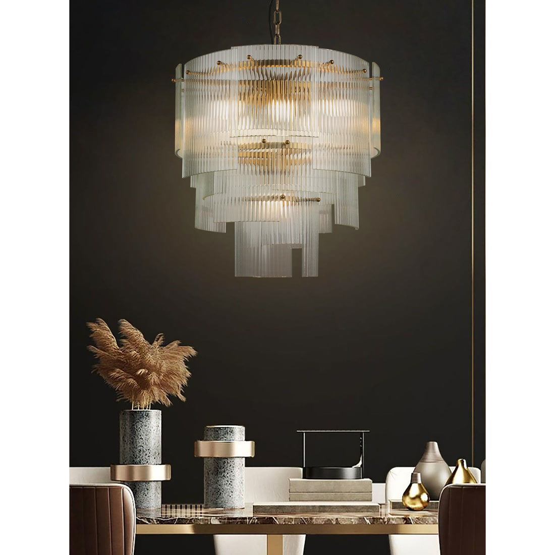BRCH9198-60 Babel Dream Vertical Texture Glass Chandelier | Modern Simplicity | BRILLIANT-MAKER - BRILLIANT MAKER