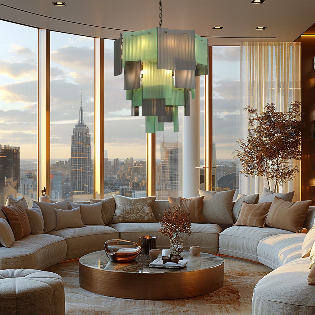 BRCH9198GN-80 Babel Dream Vertical Texture Glass Chandelier | Modern Simplicity | BRILLIANT-MAKER - BRILLIANT MAKER