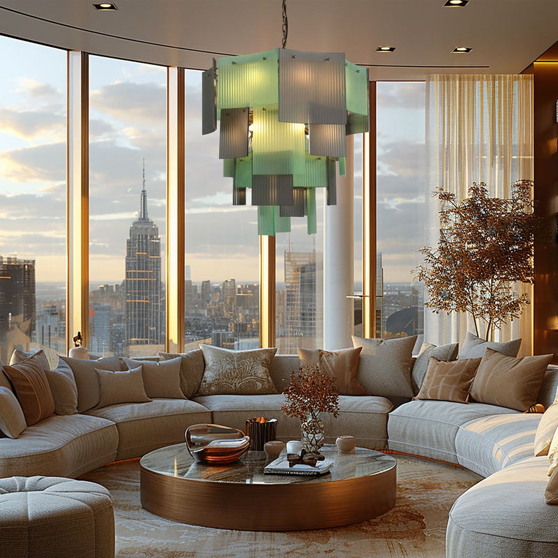 BRCH9198GN-80 Babel Dream Vertical Texture Glass Chandelier | Modern Simplicity | BRILLIANT-MAKER - BRILLIANT MAKER