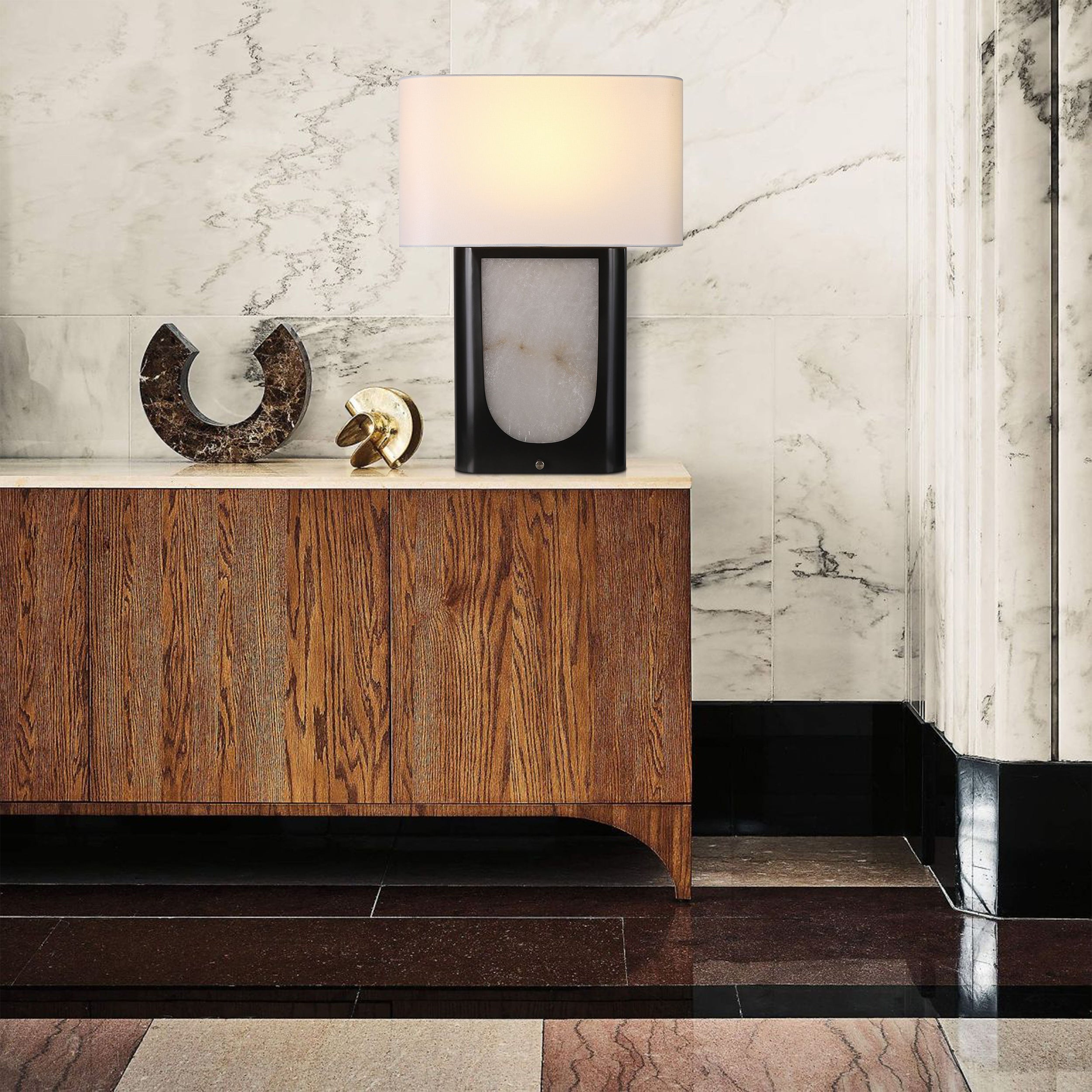 BRTL3357BZ Twilight Fog Two-Switch U-Shape Alabaster Table Lamp - BRILLIANT MAKER